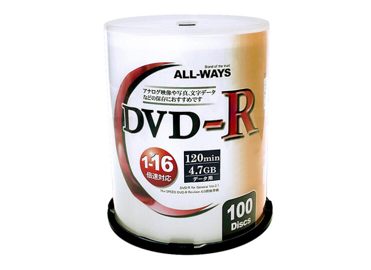 DVD-R 1-16倍 100枚入 DVD-R for General Ver.2.1/16x-SPEED DVD-R Revision  6.0規格準拠 | LAZOS-LIFE